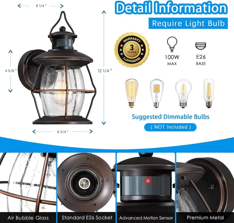 B06066BPG Motion Sensor Outdoor Wall Lights, Advanced Dusk to Dawn Exterior Fixtures Wall Sconce, Porch Light Wall Mount for Outside Patio,Entryway,Garage - Image 2