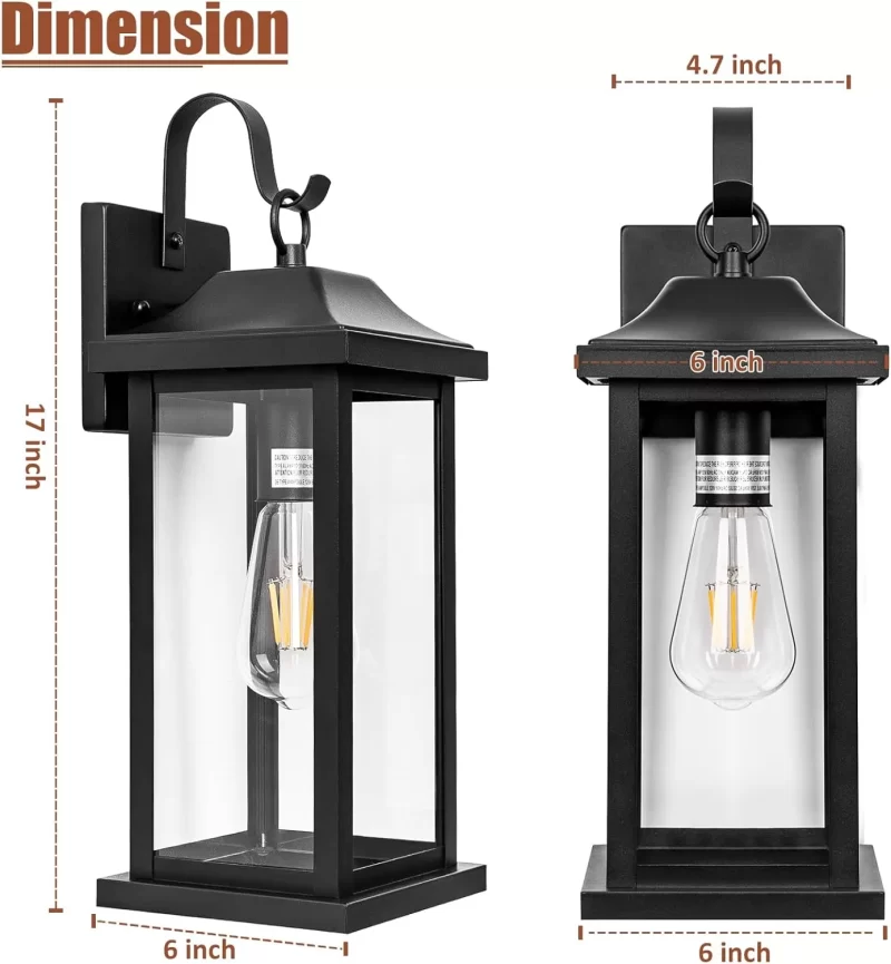 B06115P Outdoor Light Fixtures, Exterior Matte Black Wall Sconces IP65 Waterproof Anti-Rust, Porch Lights with Clear Glass Outside Modern Wall Lanterns E26 Bulb Base - Image 2