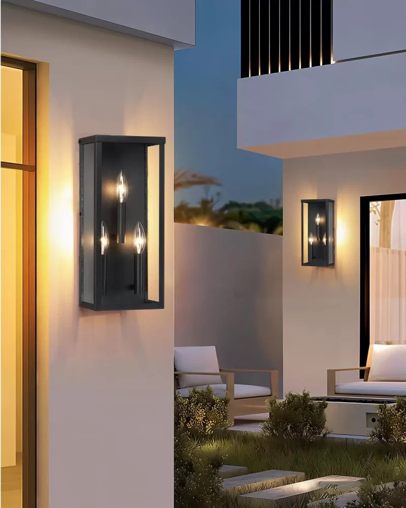 WL110A B06130P 15.4'' Outdoor Light Fixture 3-Light, Modern Outdoor Wall Lights Lantern Black Porch Light for House, Waterproof Exterior Lighting Fixtures Sconce with Clear Glass for Patio, Garage - Image 3