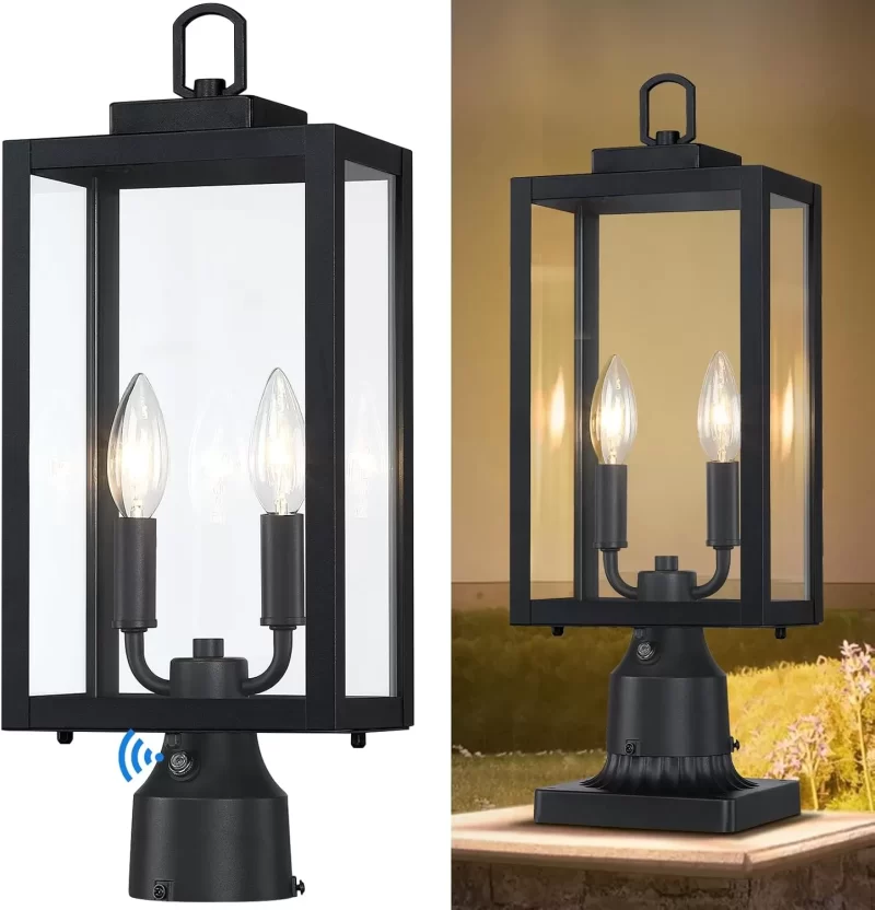 PL103A Z07043BPPDusk to Dawn Outdoor Post Light, 18'' Lamp Post Light Fixture 2-Light, Waterproof Modern Outside Post Lantern Column Lights, Exterior Pole Lighting Pillar Lantern, 1 Pack (Not Include Mounting Base)