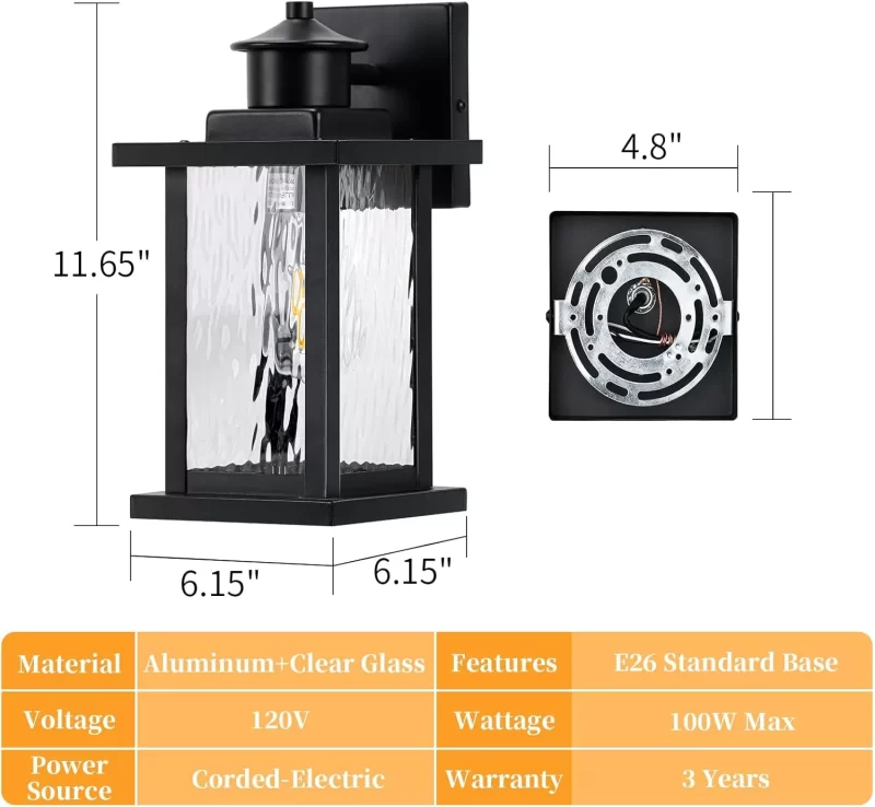 WL311A B06116P Modern Matte Black Outdoor Wall Lanterns - 11.65'' Exterior Waterproof Porch Sconces with E26 Socket - Image 2