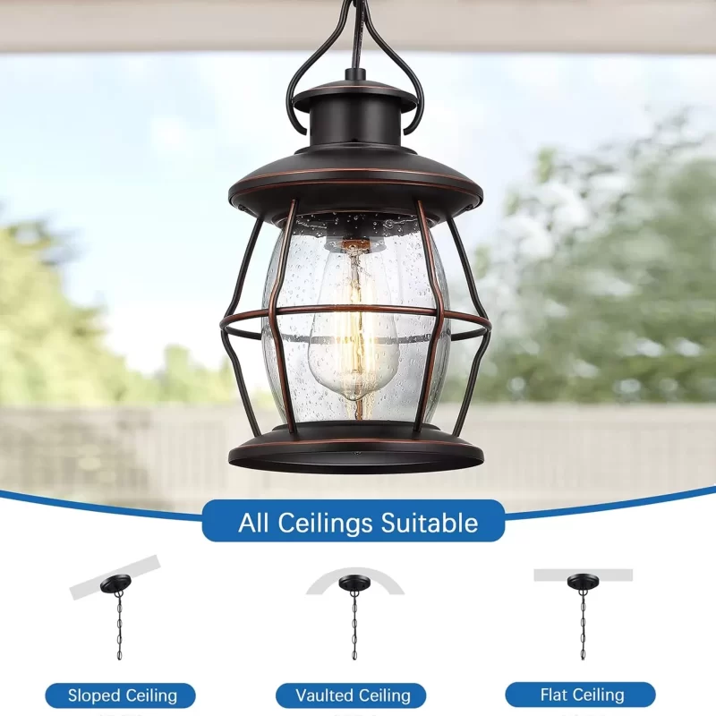 D06066BP Outdoor Pendant Light, Farmhouse Exterior Hanging Light Fixture with Adjustable Chain,Oil Rubbed Bronze Porch Light with Bubble Glass for Front Door Ceiling Entry Patio - Image 5