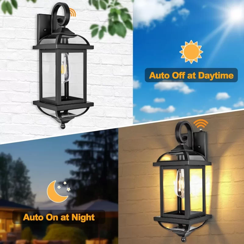 B07049PP 18” Dusk to Dawn Outdoor Lights for House 2-Pack, Anti-Rust Aluminum Exterior Light Fixtures with Fully Enclosed Bottom Outside Wall Lanterns IP65 Waterproof Porch Lights - Image 4