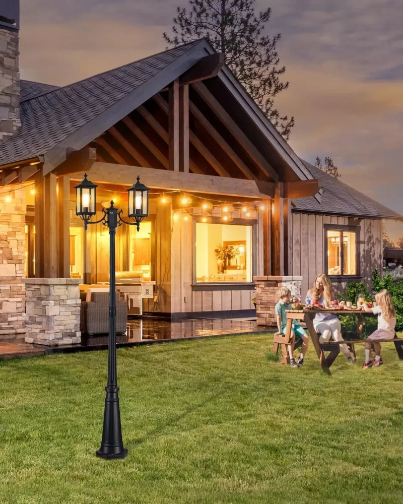 PL201A Z22001PP Dusk to Dawn Outdoor Lamp Post Light, Outdoor Post Light 2-Head Aluminum Street Light Post for Outside with Sensor, Waterproof Birdcage Pole Lighting Fixture for Backyard Garden Patio Driveway - Image 5