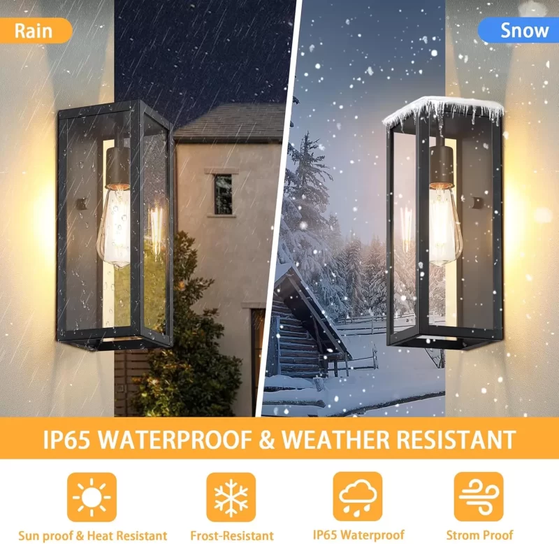 WL102B B04025BP Outdoor Exterior Wall Lights for House 2Packs, 12.6'' Matte Black Rectangular Metal Frame & Clear Glass Shade, Waterproof Outdoor Garage Lights Patio Wall Sconce Porch Light, Bulb Not Included - Image 4