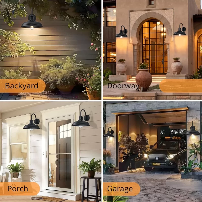 WL403B B12019PP 12'' Dusk to Dawn Outdoor Gooseneck Barn Light, 2-Pack Outdoor Wall Sconce Farmhouse Exterior Light Wall Lighting Fixture Industrial Black Wall Lantern for Porch, Entryway, Garage - Image 6