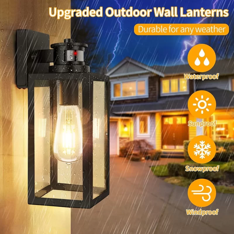 B05023CPG 2-Pack Motion Sensor Outdoor Wall Lantern, Dusk to Dawn Exterior Light Fixtures Wall Mount, White Outside Light for House, Waterproof Outside Lantern Sconces, Anti-Rust Porch Lighting with Clear Glass - Image 5