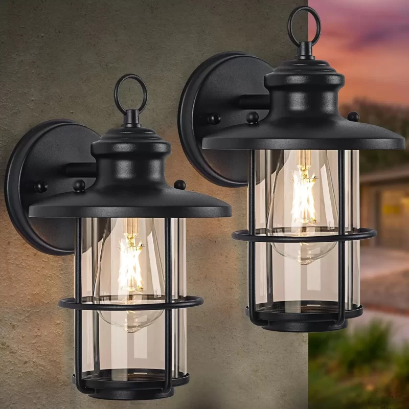B06101P Outdoor Light Fixture 2 Packs, Exterior Waterproof Wall Sconce Light Fixtures, Outdoor Wall Lighting with Clear Glass Shade, Anti-Rust Porch Lights for Outdoor with E26 Base - Image 3