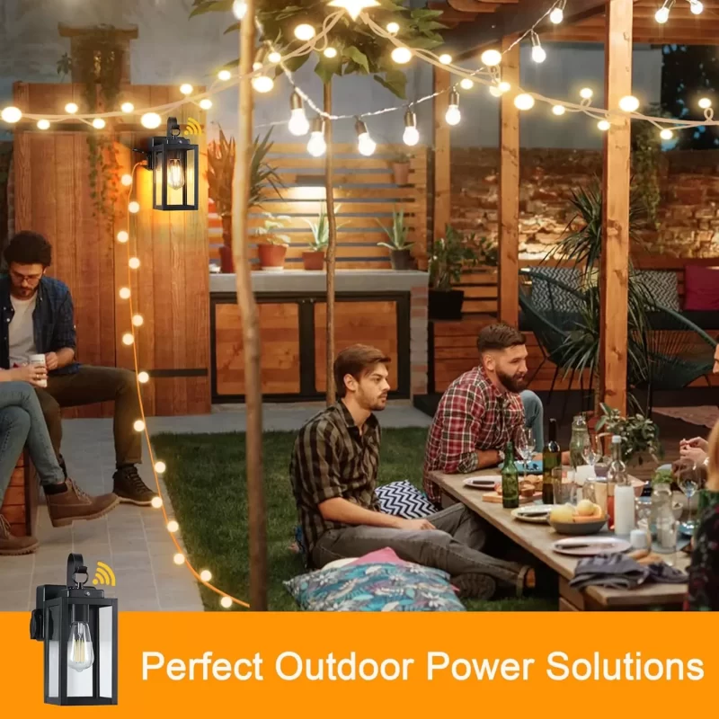 B05060BPP 2 Pack Porch Lights Outdoor Wall Sconce, Outdoor Light with GFCI Outlet, Waterproof Exterior Wall Lantern Light Fixtures, Anti-Rust Wall Lamp with Clear Glass for Patio Doorway Garage ,Black - Image 5