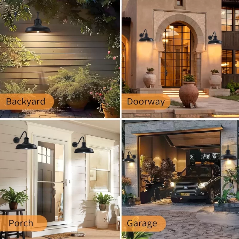 WL404B B13006PP 13.8'' Large Dusk to Dawn Outdoor Gooseneck Barn Light, 2-Pack Outdoor Wall Sconce Farmhouse Exterior Light Wall Lighting Fixture Industrial Black Lantern for Porch, Entryway, Garage - Image 7