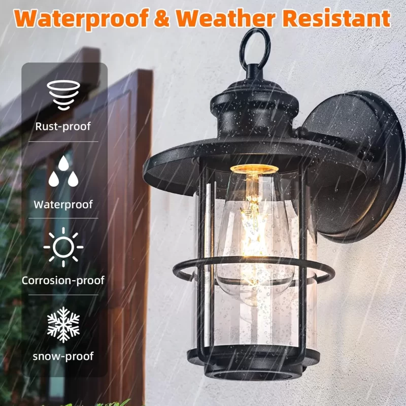 B06101P Outdoor Light Fixture 2 Packs, Exterior Waterproof Wall Sconce Light Fixtures, Outdoor Wall Lighting with Clear Glass Shade, Anti-Rust Porch Lights for Outdoor with E26 Base - Image 4