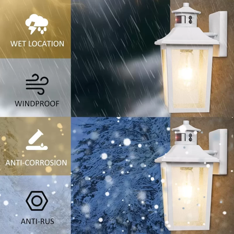 B06079PG-WH Motion Sensor Outdoor Wall Light - Black Dusk to Dawn Outdoor Lighting, LED Waterproof Exterior Light Fixture, Modern Porch Light Outside Wall Mount for House Patio Garage Garage, Anti-Rust - Image 4