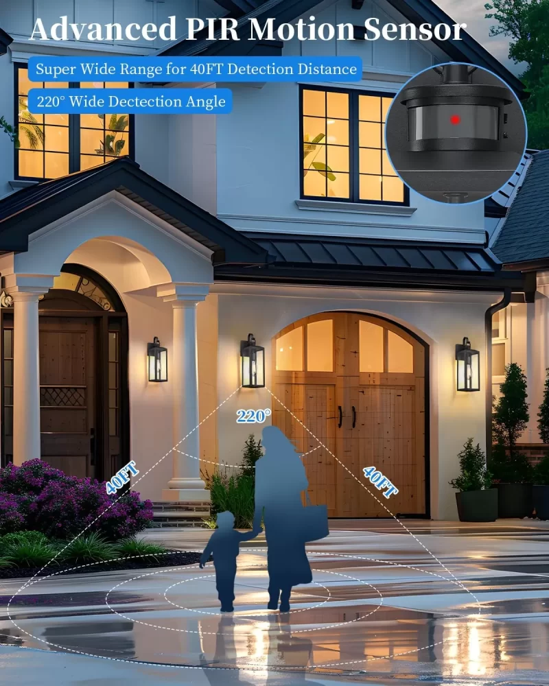 WL109B B04044PG -2PK 17'' Motion Sensor Outdoor Lights Wall Mount, Dusk to Dawn Exterior Light Fixture, Waterproof Anti-Rust Porch Light Outside Wall Lights for House, Black Wall Sconce Lanterns with Clear Glass - Image 3