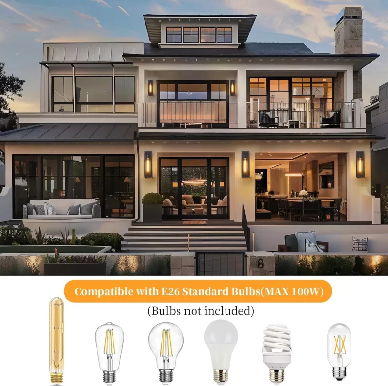 WL103B B04025CPLarge Outdoor Exterior Wall Lights for House 2-Pack, 15.8'' Waterproof Matte Black Front Porch Lights, Rectangular Outdoor Wall Sconce Lantern for Patio Entryway Garage, Bulb Not Included - Image 5