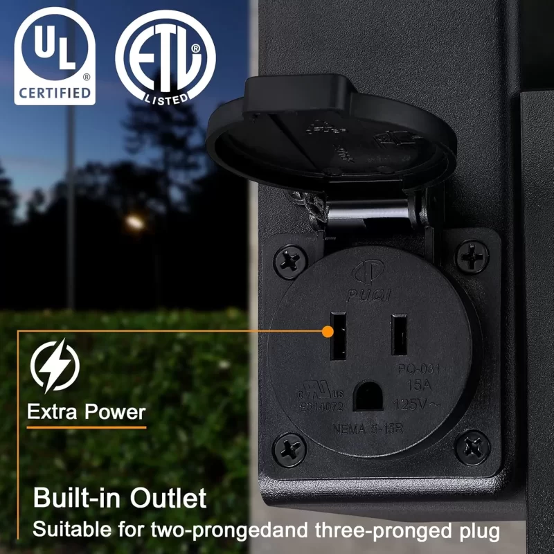 B05060BP 2 Pack Porch Lights Outdoor with UL Certified Outlet, Modern Outdoor Wall Lights Exterior Lighting Fixtures Waterproof, Outdoor Wall Sconces Outside Lights for House Front Door Garage - Image 3