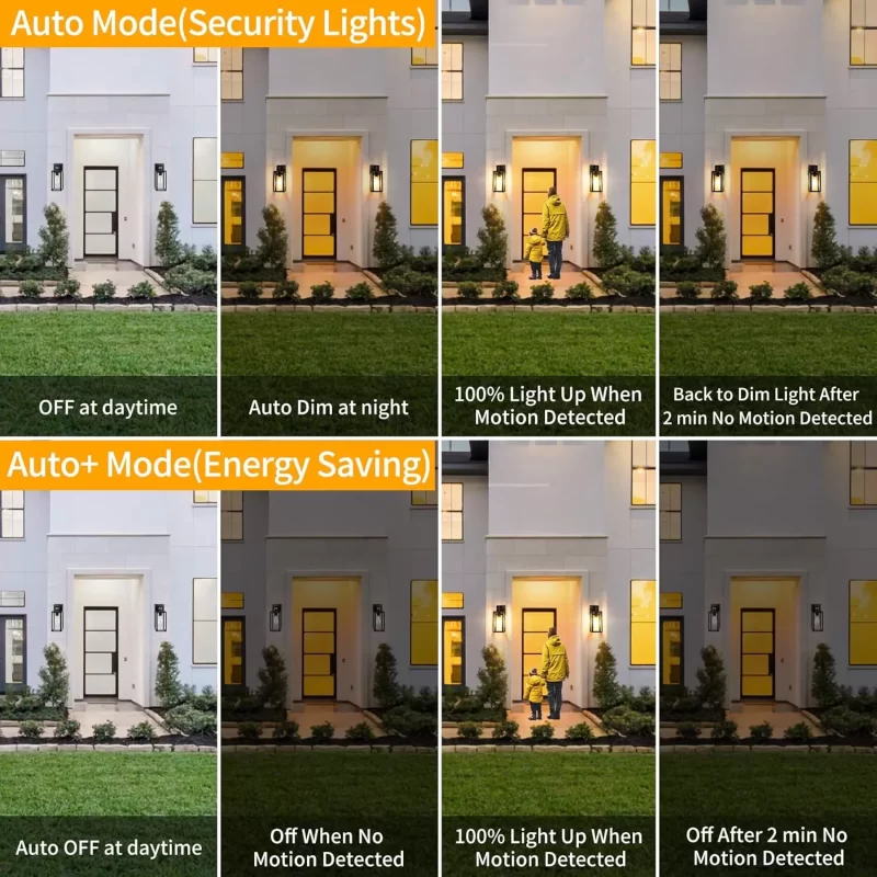 B05023CPG 2-Pack Motion Sensor Outdoor Wall Lantern, Dusk to Dawn Exterior Light Fixtures Wall Mount, White Outside Light for House, Waterproof Outside Lantern Sconces, Anti-Rust Porch Lighting with Clear Glass - Image 6