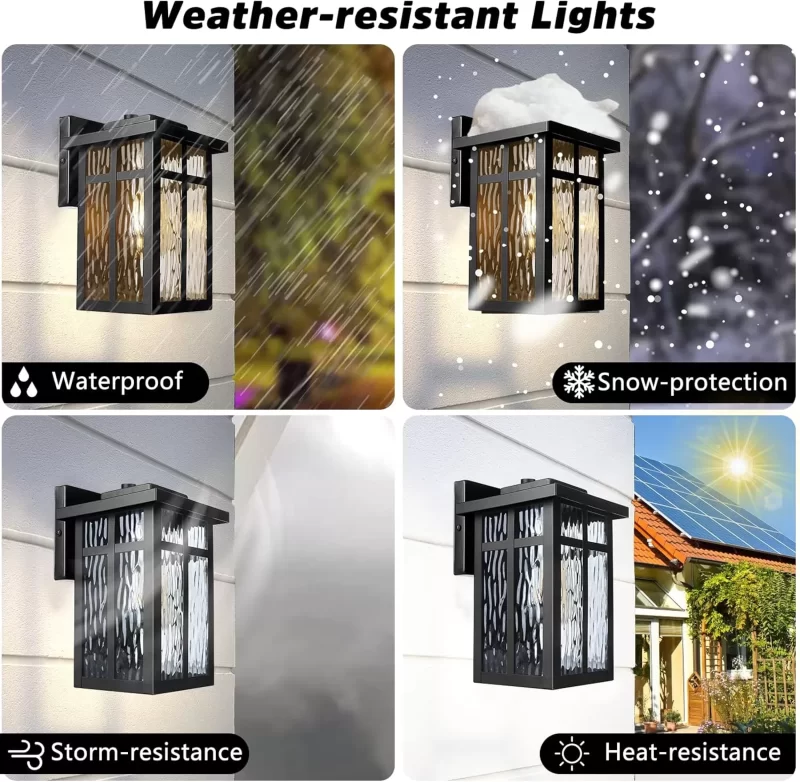 B06092P 2 Pack Outdoor Wall Light Fixtures, Waterproof Porch Lights Wall Lanterns, Exterior Lights for Outside Wall Scones with E26 Socket for Front Door Garage，Black - Image 5