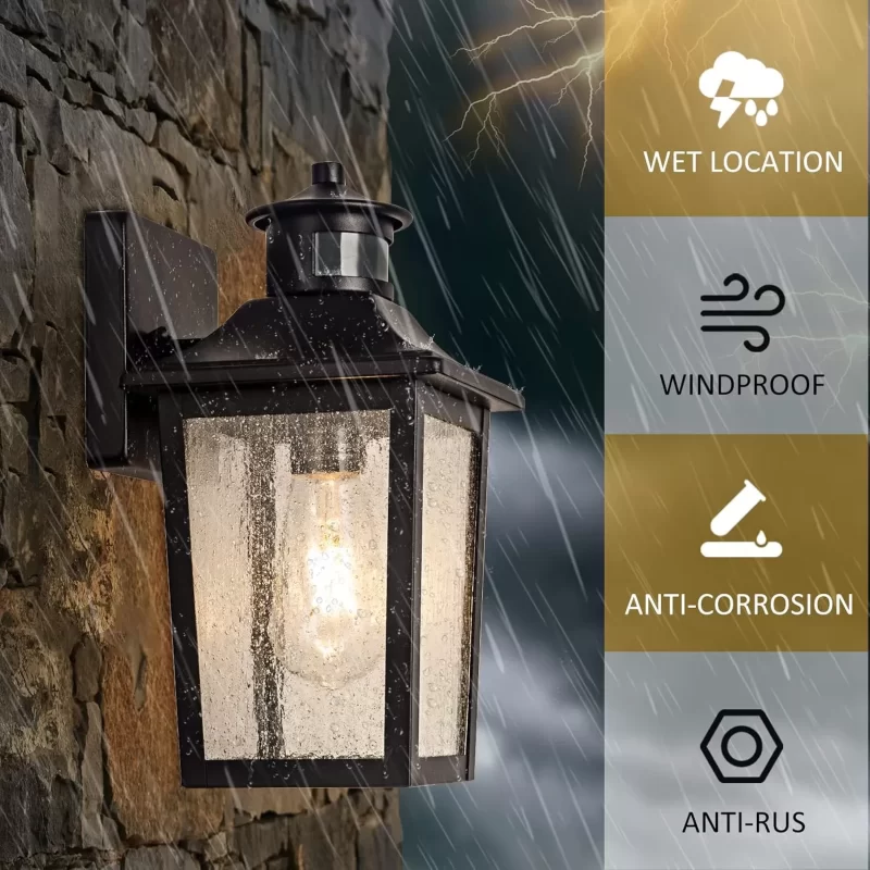 B06079PG Motion Sensor Outdoor Wall Light - Black Dusk to Dawn Outdoor Lighting, LED Waterproof Exterior Light Fixture, Modern Porch Light Outside Wall Mount for House Patio Garage Garage, Anti-Rust - Image 3