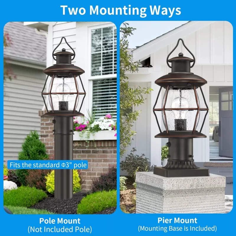 Z06066PP Dusk to Dawn Outdoor Post Lights with Pier Mount Base,Waterproof Lamp Post Light Fixture Hardwired 120V,Oil Rubbed Bronze Post Lantern Lighting for Driveway, Yard, Pathway, Garden, Patio - Image 5