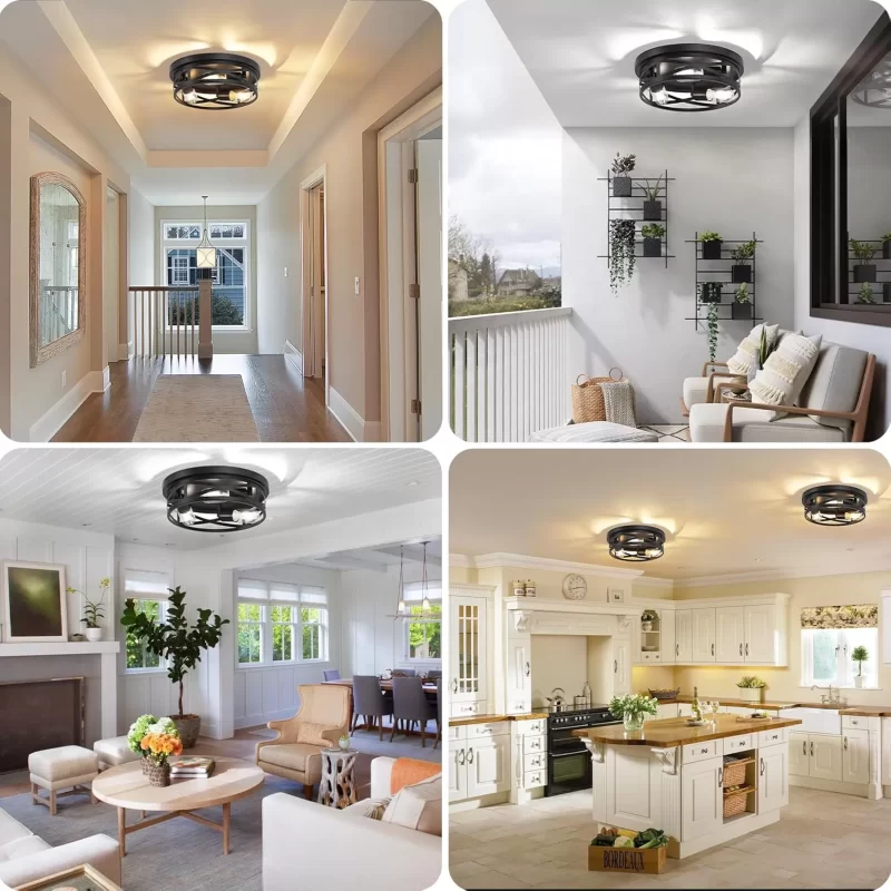 X12021P 13-Inch Farmhouse Ceiling Light Fixture, 3-Light Flush Mount Light Fixture, Kitchen Lighting Fixtures Ceiling with Adjustable Head, Black Light Fixture for Bedroom Hallway Kitchen Entryway - Image 4
