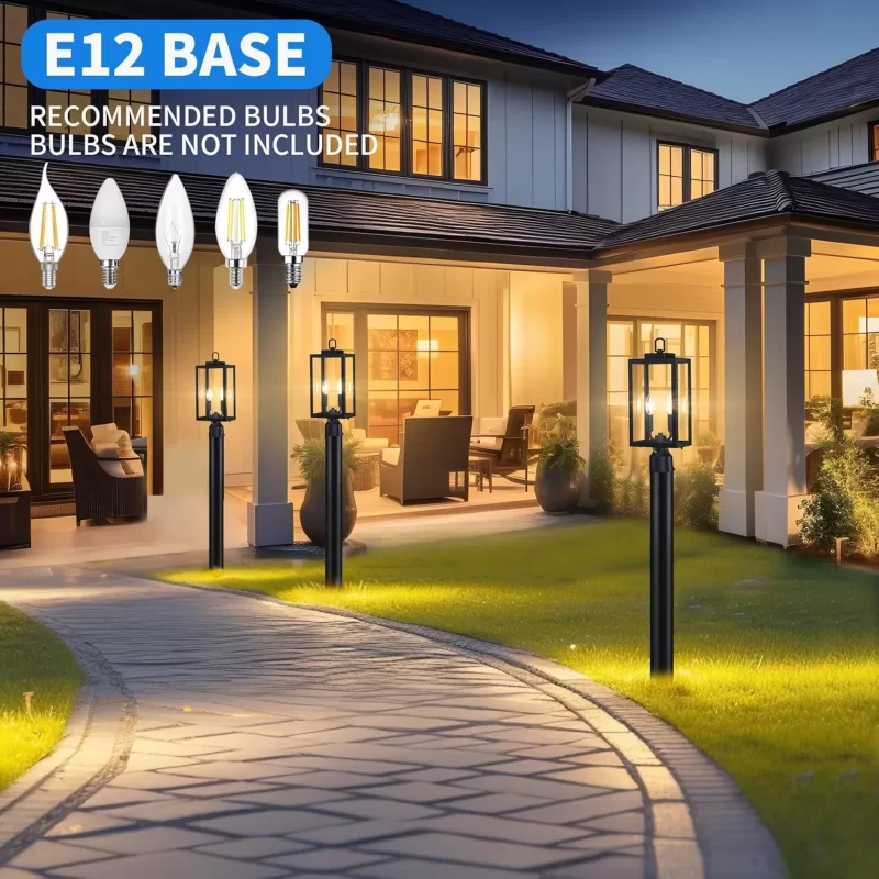 PL103A Z07043BPPDusk to Dawn Outdoor Post Light, 18'' Lamp Post Light Fixture 2-Light, Waterproof Modern Outside Post Lantern Column Lights, Exterior Pole Lighting Pillar Lantern, 1 Pack (Not Include Mounting Base) - Image 4