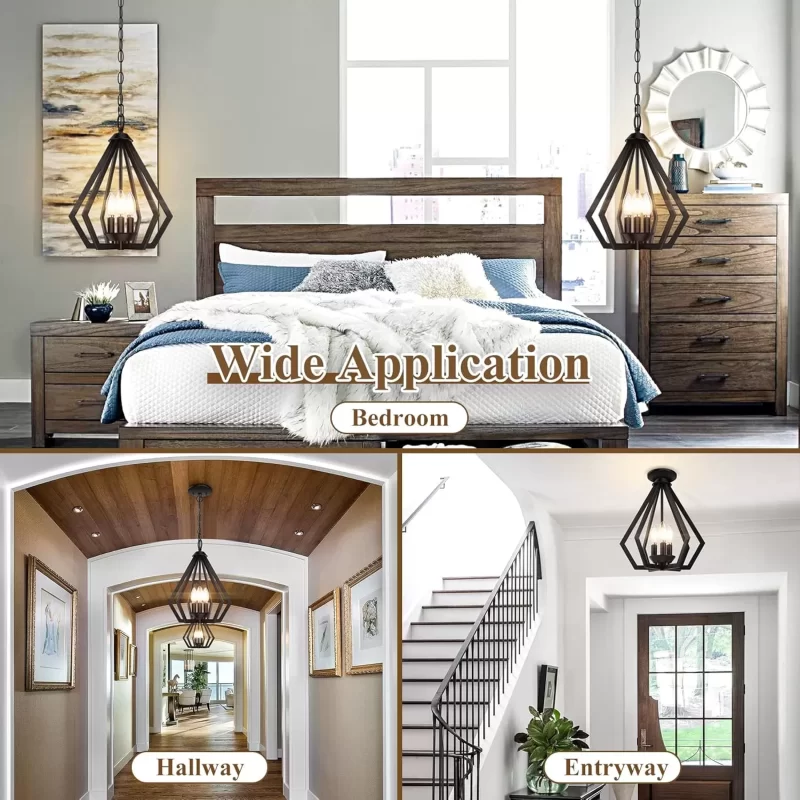 D12007P Pendant Light for Kitchen Island, Farmhouse Chandelier with Adjustable Hanging Height, 3-Light Kitchen Hanging Ceiling Light, Modern Dining Room Lighting Fixture for Hallway Entryway Bedroom - Image 7