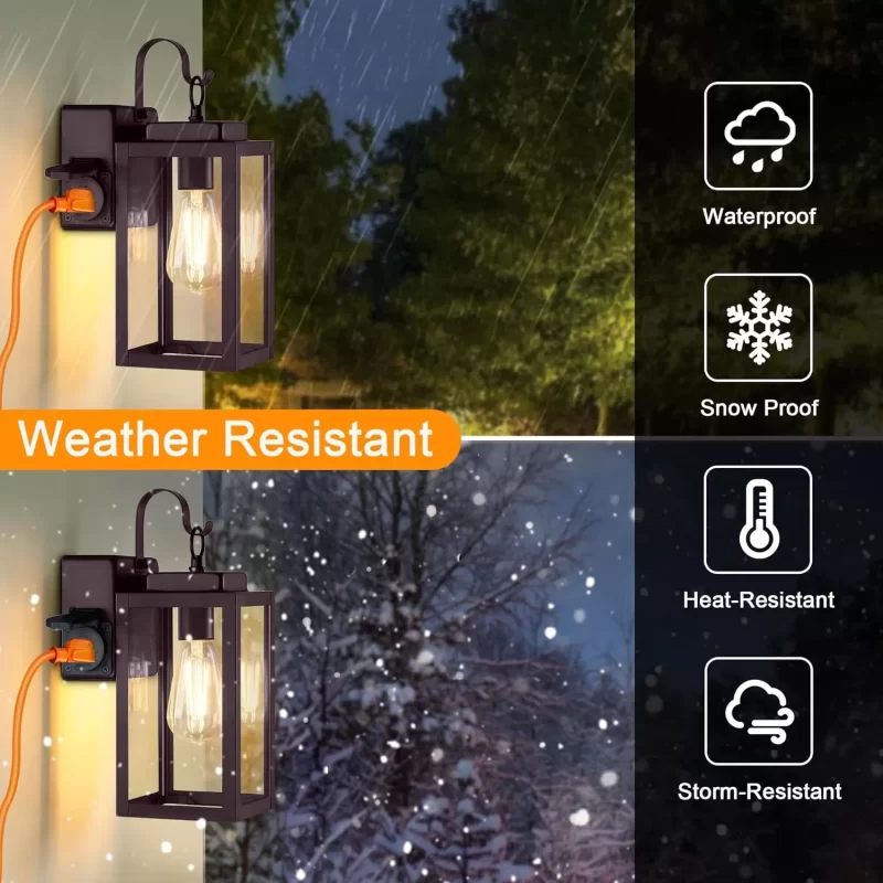 B05060BP 2 Pack Porch Lights Outdoor with UL Certified Outlet, Modern Outdoor Wall Lights Exterior Lighting Fixtures Waterproof, Outdoor Wall Sconces Outside Lights for House Front Door Garage - Image 4