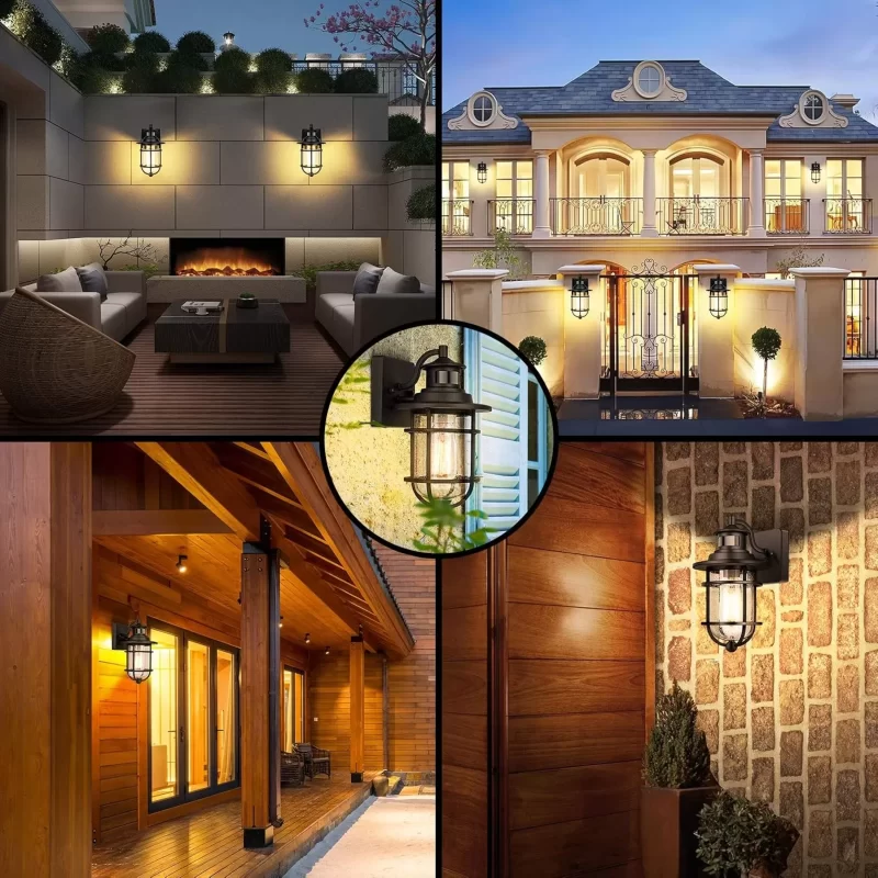 B06046PG Motion Sensor Outdoor Wall Lantern Dusk to Dawn Waterproof Exterior Wall Sconce with Seeded Glass Black Wall Mount Light Fixture for Porch Doorway Garage, E26 Socket, Motion Activated - Image 4