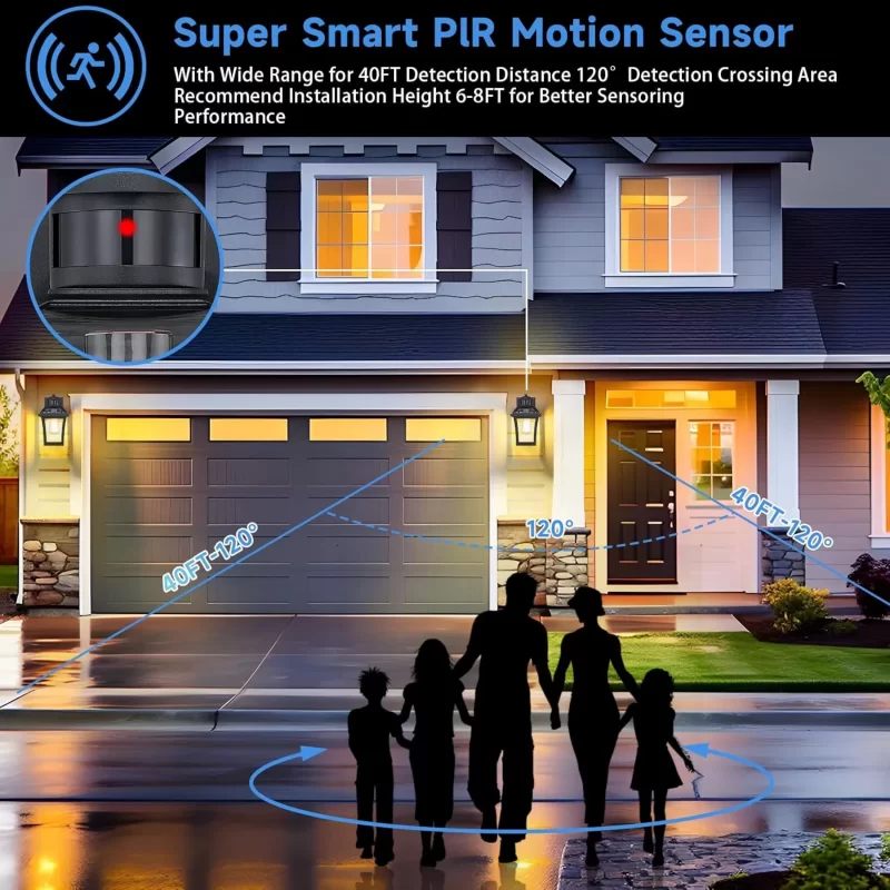 B06100BPG 2-Pack Motion Sensor Outdoor Lights, Upgraded Dusk to Dawn Exterior Lighting Fixtures,Waterproof Black Porch Lights Wall Sconce for House,Patio,Garage,Entryway - Image 3