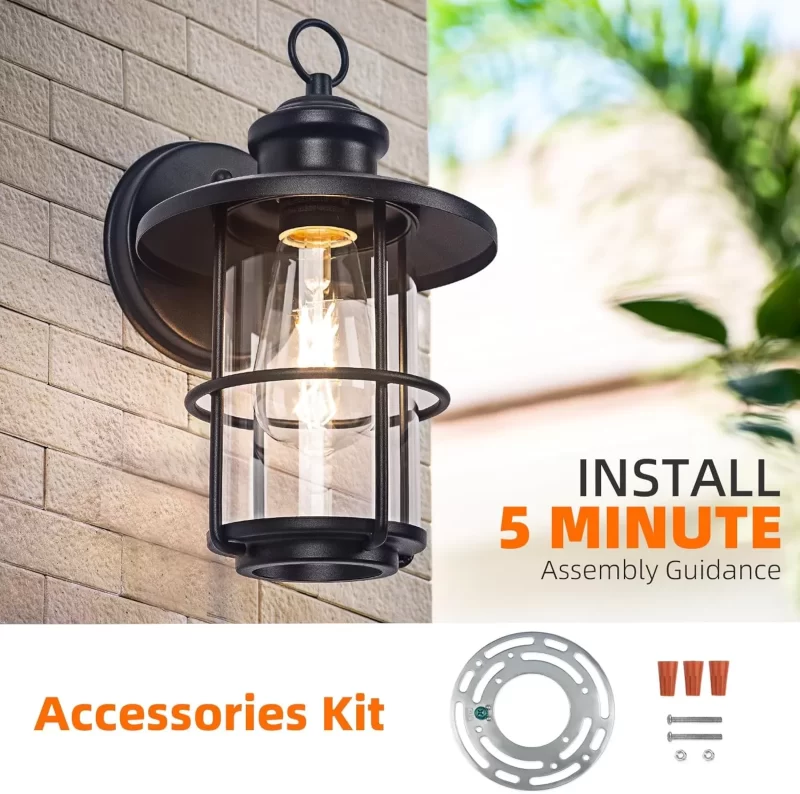 B06101P Outdoor Light Fixture 2 Packs, Exterior Waterproof Wall Sconce Light Fixtures, Outdoor Wall Lighting with Clear Glass Shade, Anti-Rust Porch Lights for Outdoor with E26 Base - Image 5
