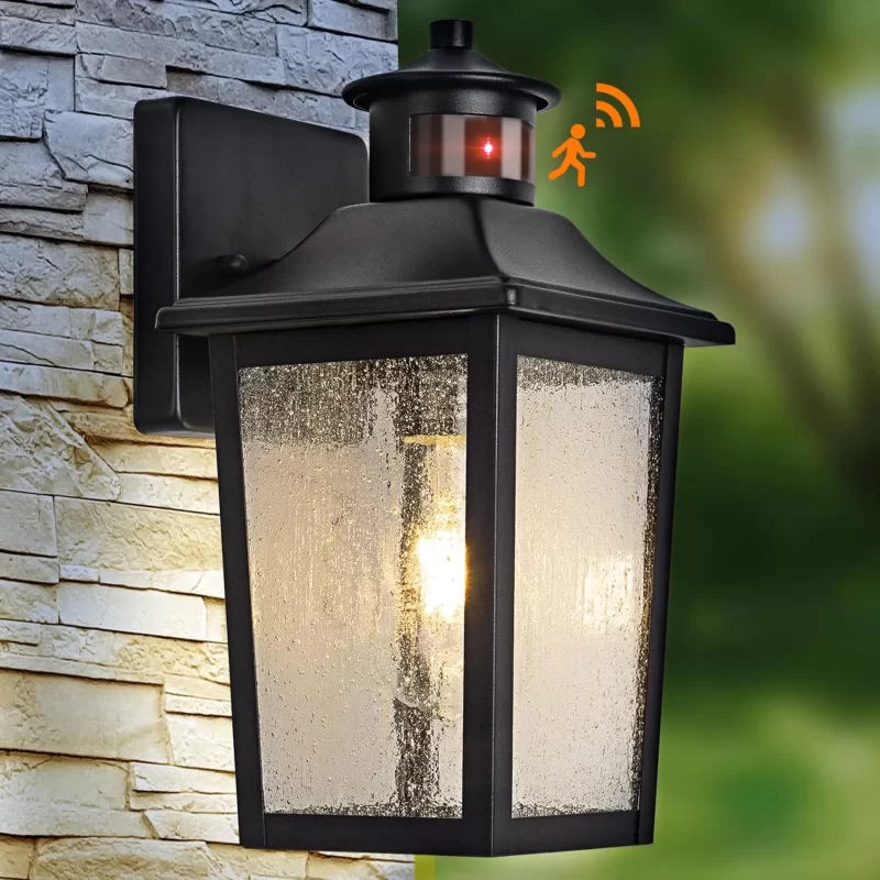 B06079PG Motion Sensor Outdoor Wall Light - Black Dusk to Dawn Outdoor Lighting, LED Waterproof Exterior Light Fixture, Modern Porch Light Outside Wall Mount for House Patio Garage Garage, Anti-Rust