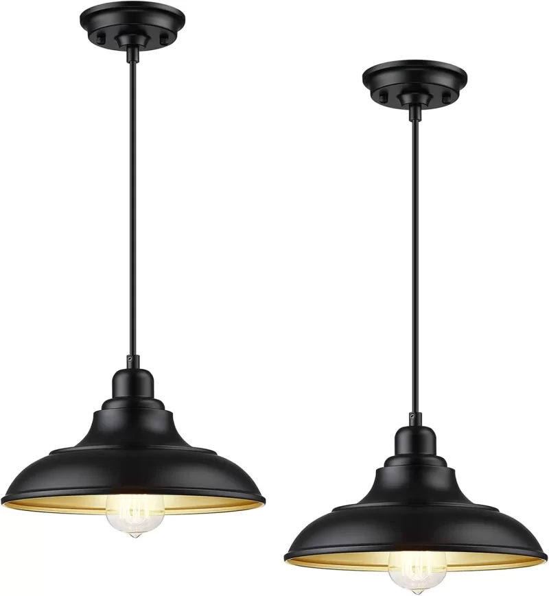 D11011P Pendant Lighting, Farmhouse Decor Adjustable Metal Hanging Lamp Ceiling Lamp, Hanging Light Fixtures, Industrial Black Pendant Lights for Kitchen Island Dining Room Barn, E26 Base, 2 Pack