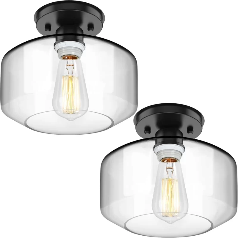 X07042P Semi Flush Mount Ceiling Light 2 Pack, Industrial Ceiling Light Fixture with Clear Glass Pendant Lamp Shade, Farmhouse Hallway Light Fixtures for Porch Kitchen Bedroom, E26 Bulbs Excluded - Image 6