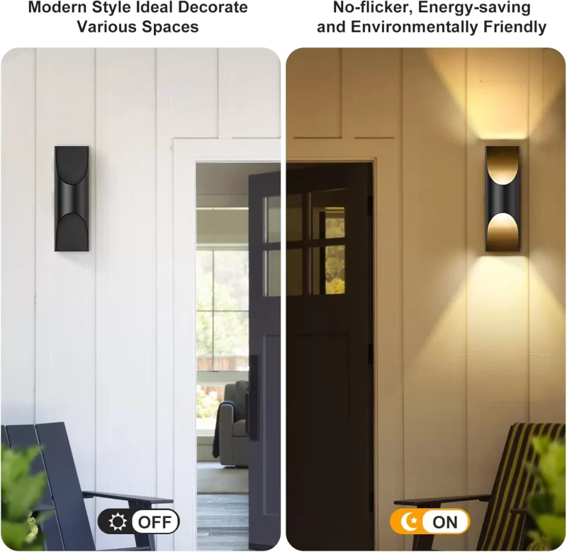 B04002L 2-Pack Black Porch Lights, Waterproof Indoor Outdoor Wall Lanterns, LED Sconce Wall Lighting for Bedroom, Living Room, Balcony, Hallway, Entryway, Patio, Front Door, 12W 3000K - Image 3