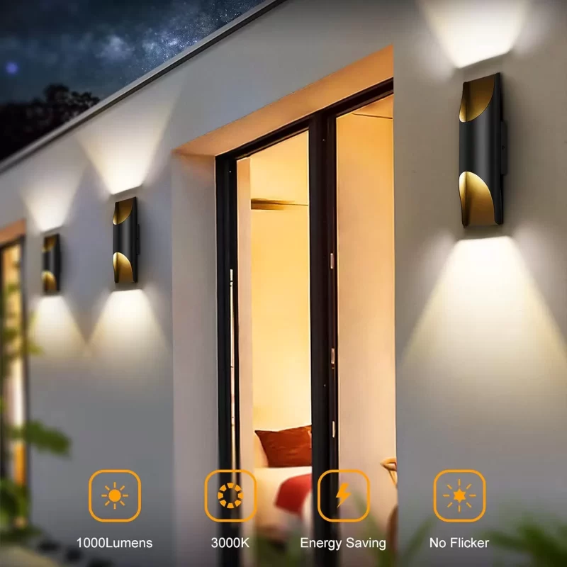 B04002L 2-Pack Black Porch Lights, Waterproof Indoor Outdoor Wall Lanterns, LED Sconce Wall Lighting for Bedroom, Living Room, Balcony, Hallway, Entryway, Patio, Front Door, 12W 3000K - Image 4