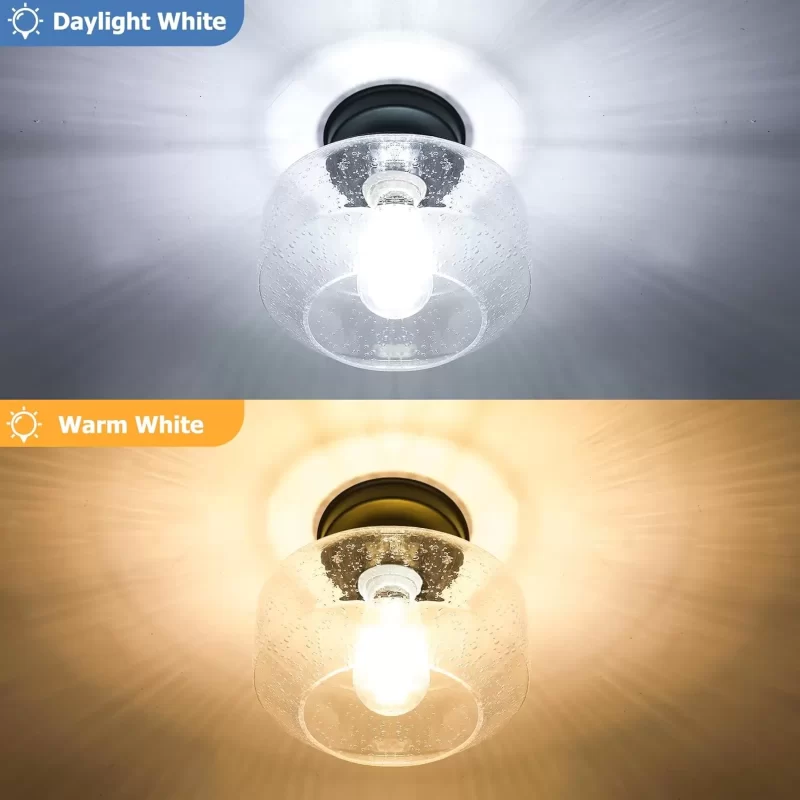 X07042BP 2-Pack Industrial Semi Flush Mount Ceiling Light, Black Light Fixture Ceiling Mount with Seeded Glass Shade, Farmhouse Hallway Light Fixtures Ceiling for Living Room, Bedroom, No E26 Bulbs - Image 2