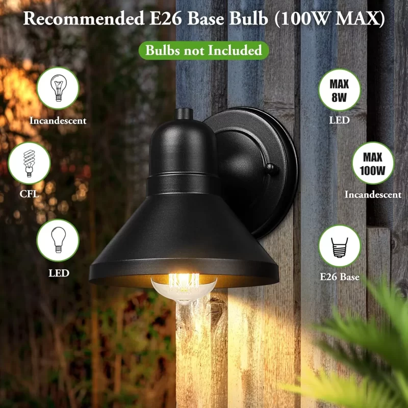 B06048BP Outdoor Lanterns, 2-Pack Exterior Light Fixtures, Waterproof Anti-Rust Black Wall Mount Lights, Small E26 Socket Outside Lights for House, Front Porch, Playhouse, Garage - Image 3