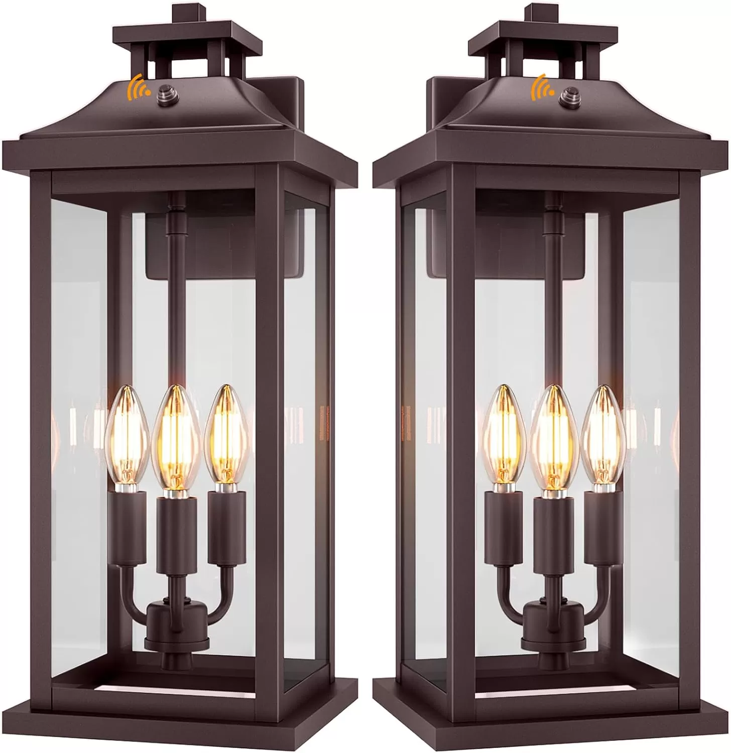 B08042PP 20" Large Dusk to Dawn Outdoor Lights 3-Light, 2 Pack Black Modern Exterior Lighting Fixtures Photocell Sensor Outside Porch Lights Wall Mount, Waterproof Patio Exterior Sconce Lamps E12 - Image 9