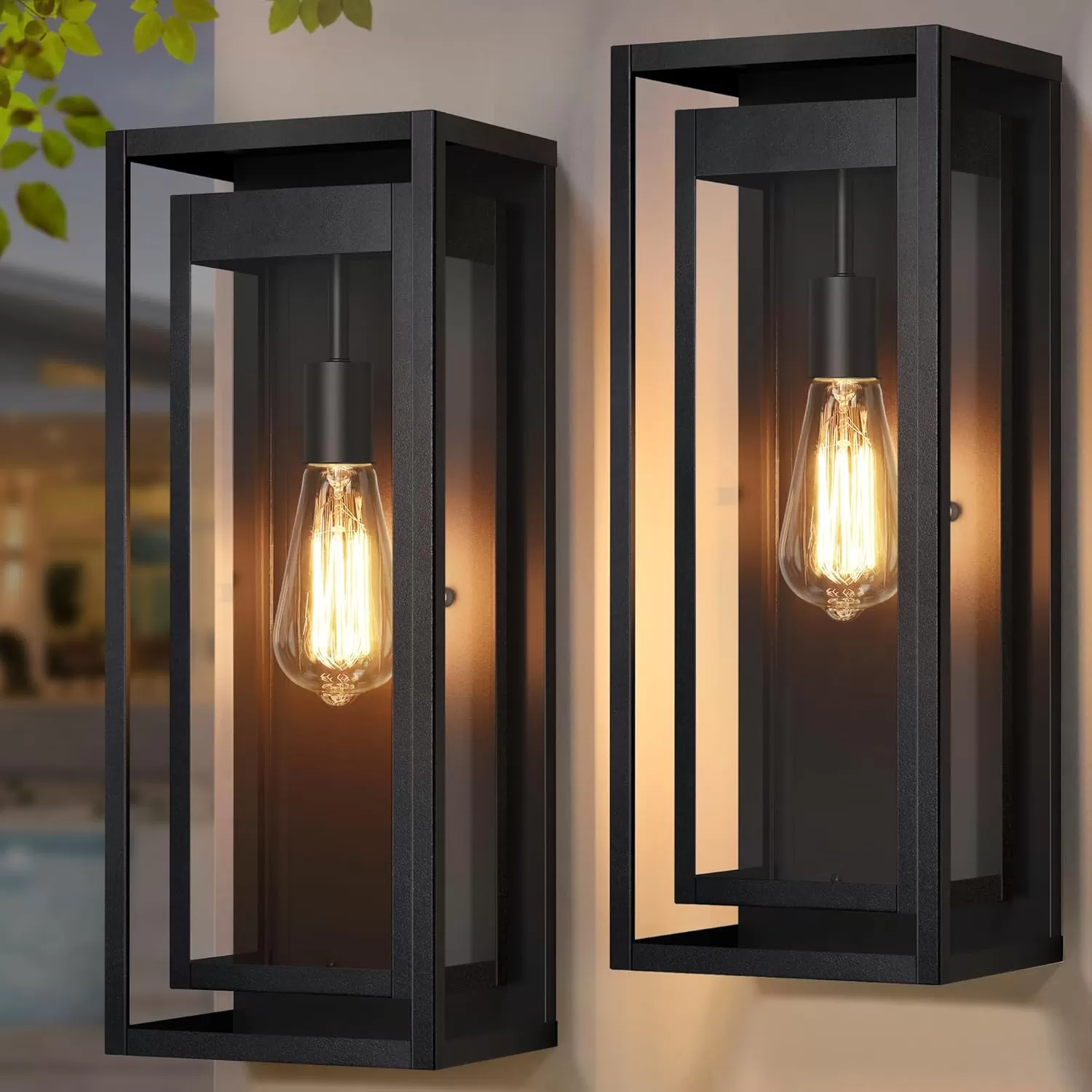 B06121P-BIG-2PUS B08044P(2PK) 19" Outdoor Wall Lights, 2 Pack Large Size Matte Black Outdoor Sconce Lights with Clear Glass Shade, Waterproof Porch Lighting Exterior Light Fixture for Front Door, Garage
