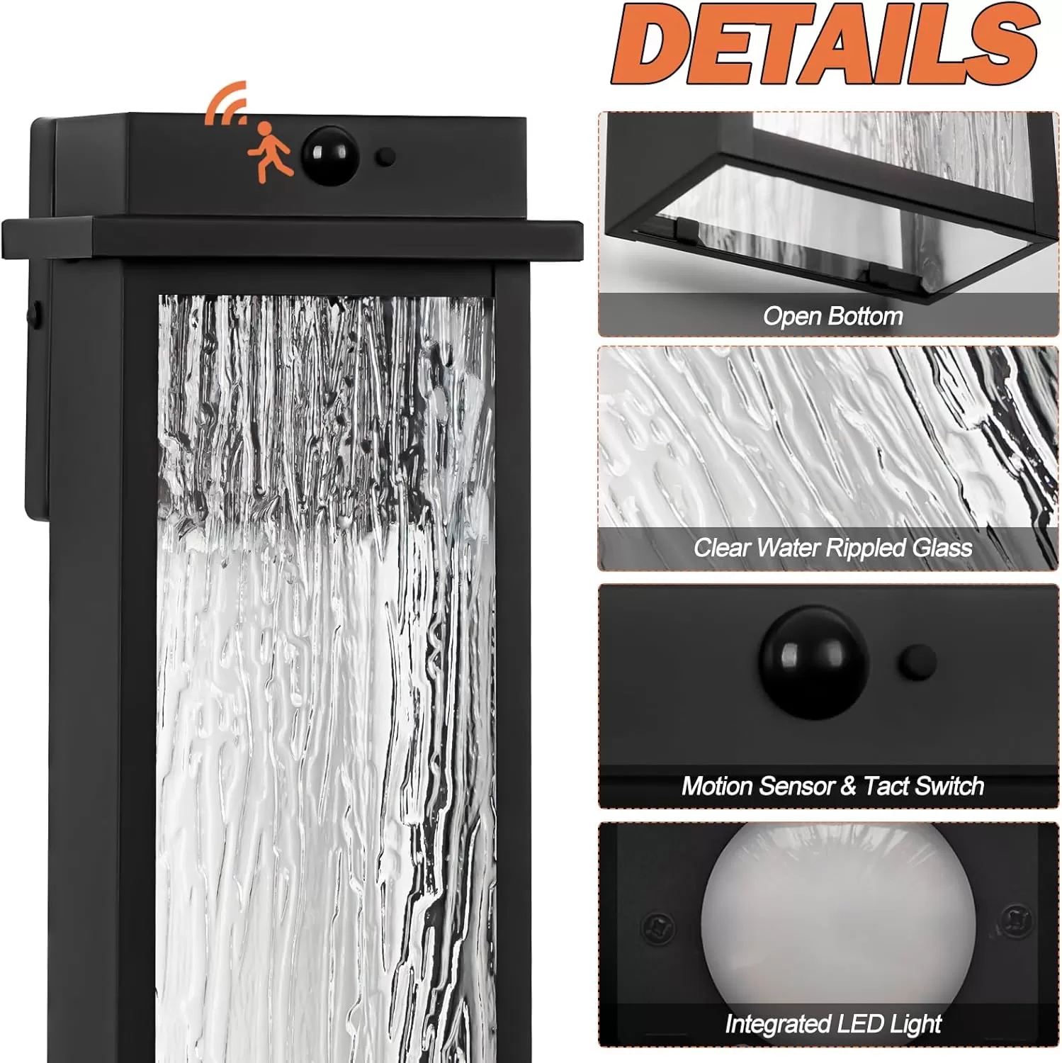 B06104LG Upgraded Dusk to Dawn LED Outside Lights, 2 Pack 16” Oil Rubbed Bronze Motion Sensor LED Outdoor Lanterns, Waterproof Brown Rustic Exterior Sconce Lamps Porch Lanterns with Rippled Glass - Image 2