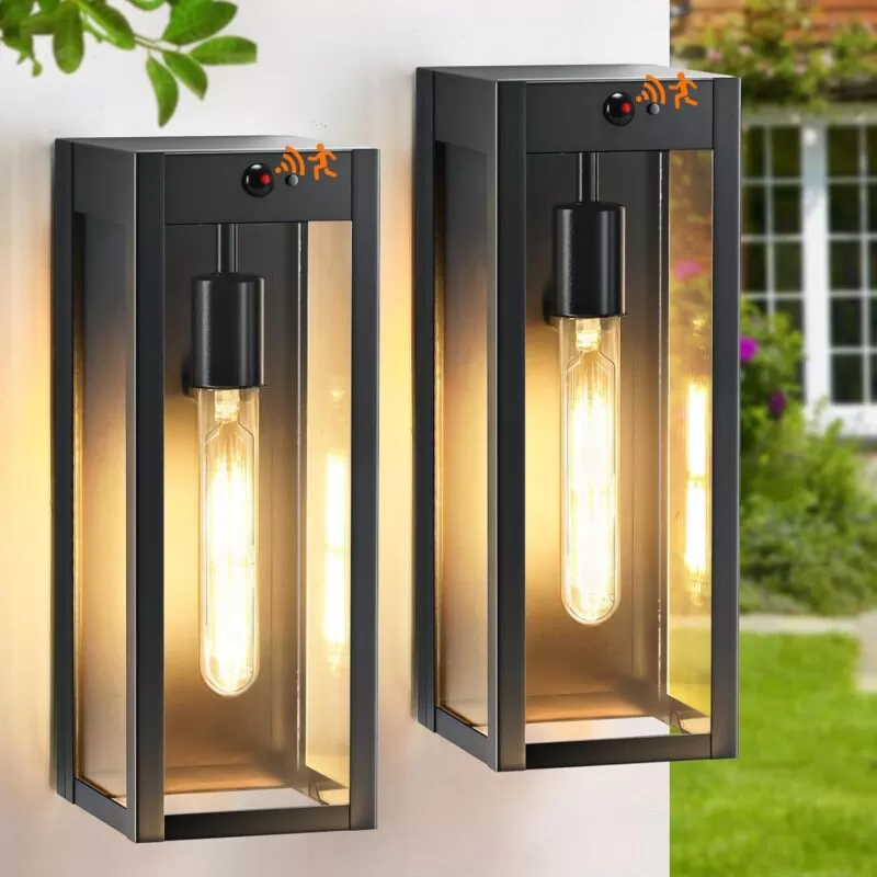 WL603B-BK  B04025BPG(2PK) 13" Motion Sensor Black Exterior Lighting Fixtures 2Pack, Dusk to Dawn Porch Lights Outdoor Wall Sconces, 3 Lighting Modes Exterior Wall Lights, Outside Lanterns for House Garage