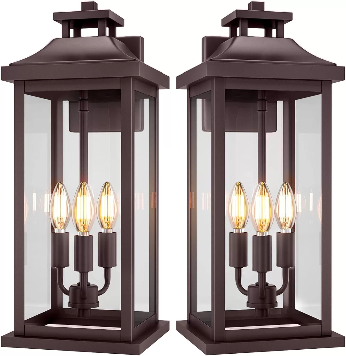 B08042P 20" Large Dusk to Dawn Outdoor Lights 3-Light, 2 Pack Black Modern Exterior Lighting Fixtures Photocell Sensor Outside Porch Lights Wall Mount, Waterproof Patio Exterior Sconce Lamps E12 - Image 7