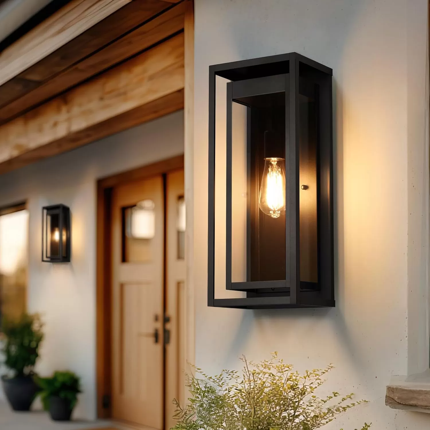 B06121P-BIG-2PUS B08044P(2PK) 19" Outdoor Wall Lights, 2 Pack Large Size Matte Black Outdoor Sconce Lights with Clear Glass Shade, Waterproof Porch Lighting Exterior Light Fixture for Front Door, Garage - Image 5