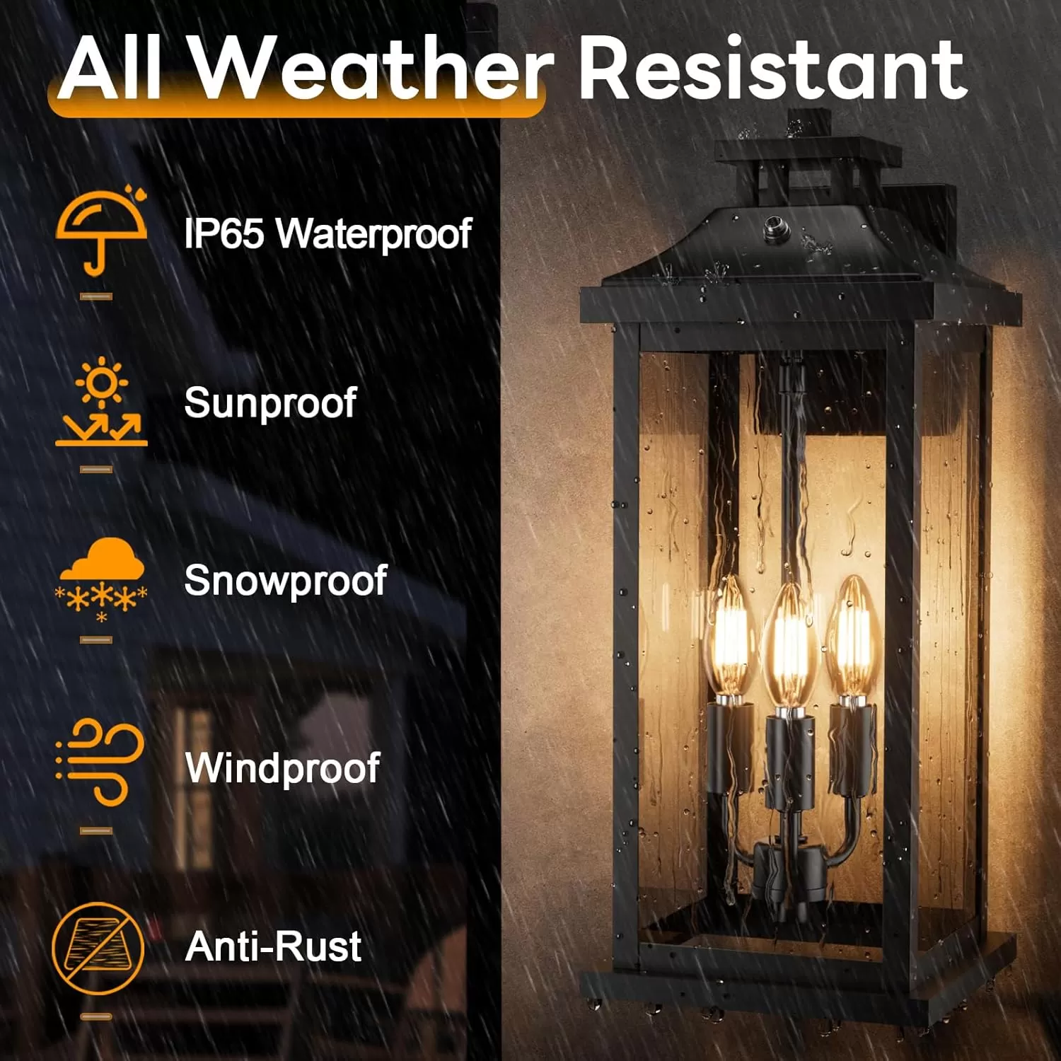 B08042PP 20" Large Dusk to Dawn Outdoor Lights 3-Light, 2 Pack Black Modern Exterior Lighting Fixtures Photocell Sensor Outside Porch Lights Wall Mount, Waterproof Patio Exterior Sconce Lamps E12 - Image 8