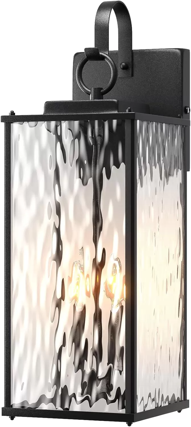 B05087P 8 Inch Large Outdoor Light Fixture with 2-Light Candelabra, 1-Pack Water Ripple Glass Exterior Lighting Fixture IP65 Waterproof Outdoor Wall Lantern Outside Lamp Carriage Porch Light, E12 - Image 3