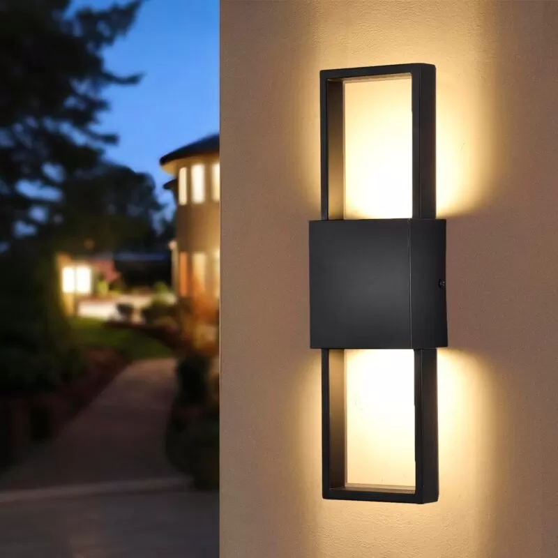 B04054L Modern Outdoor Wall Sconce, Up and Down Outdoor Lights for House, Black Exterior Wall Light Fixture with Matte Finish, Vertical Porch Light for Front Door, Garage, Patio, Entryway, 10W 3000K (15.75")