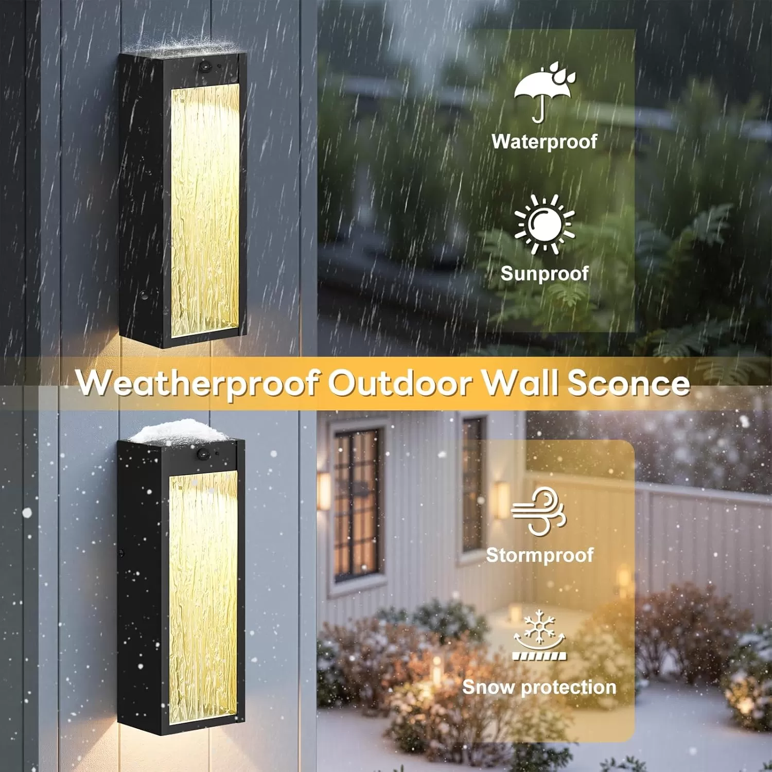 B05097LG Motion Sensor LED Outdoor Wall Light Fixtures 2 Pack, Modern Dusk to Dawn Sensor Porch Outdoor Lighting, Black 15 Inch Water Ripple Exterior Wall Sconce, LED Outside Lantern for Garage Front Door - Image 9