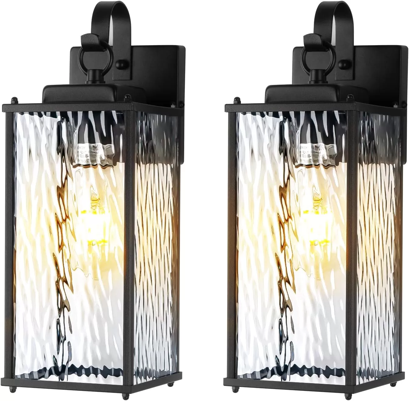 B04057P 12 Inch Outdoor Wall Sconces with Water Ripple Glass 2-Pack, IP65 Waterproof Matte Black Exterior Light Fixtures Outside Lights for House Front Porch Lanterns Patio Garage Lights, E26 - Image 7