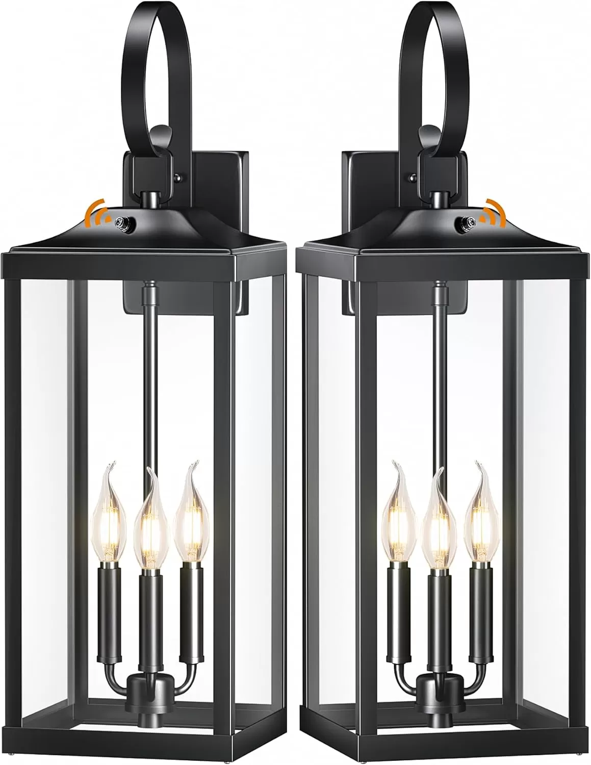 B08039PP 2 Packs 24" Extra Large Dusk to Dawn Light Fixture 3-Light, Black Outdoor Porch Lantern Wall Mounted, Waterproof Modern Outside Wall Sconce Coach Lamp for House, E12 - Image 8