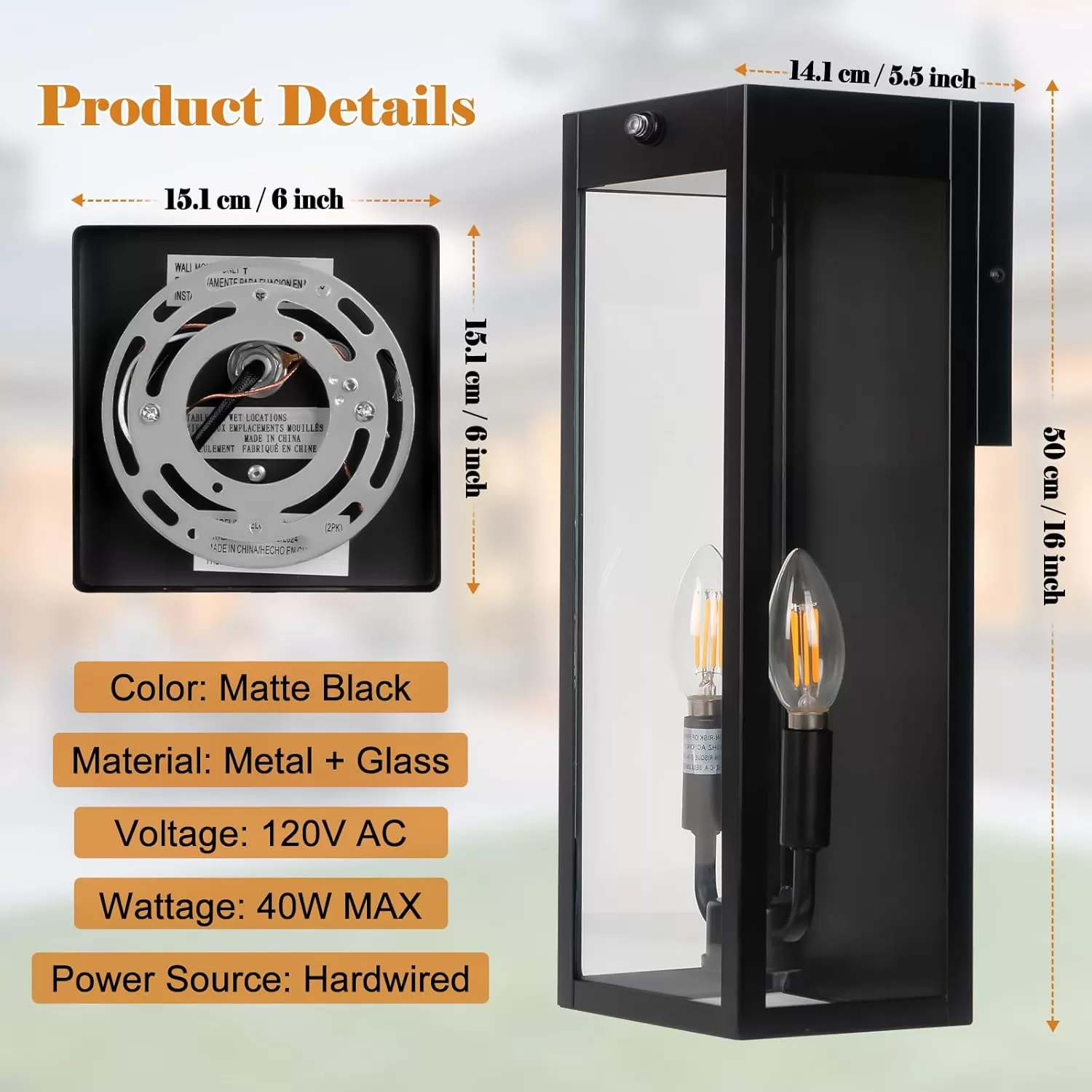 B06157PP 16” Dusk to Dawn Outdoor Lighting, 2 Pack Black Modern Porch Outside Lights for House 2-Light, Photocell Sensor Exterior Patio Coach Wall Lanterns Outside Garden Sconce Lamps Waterproof E12 - Image 5